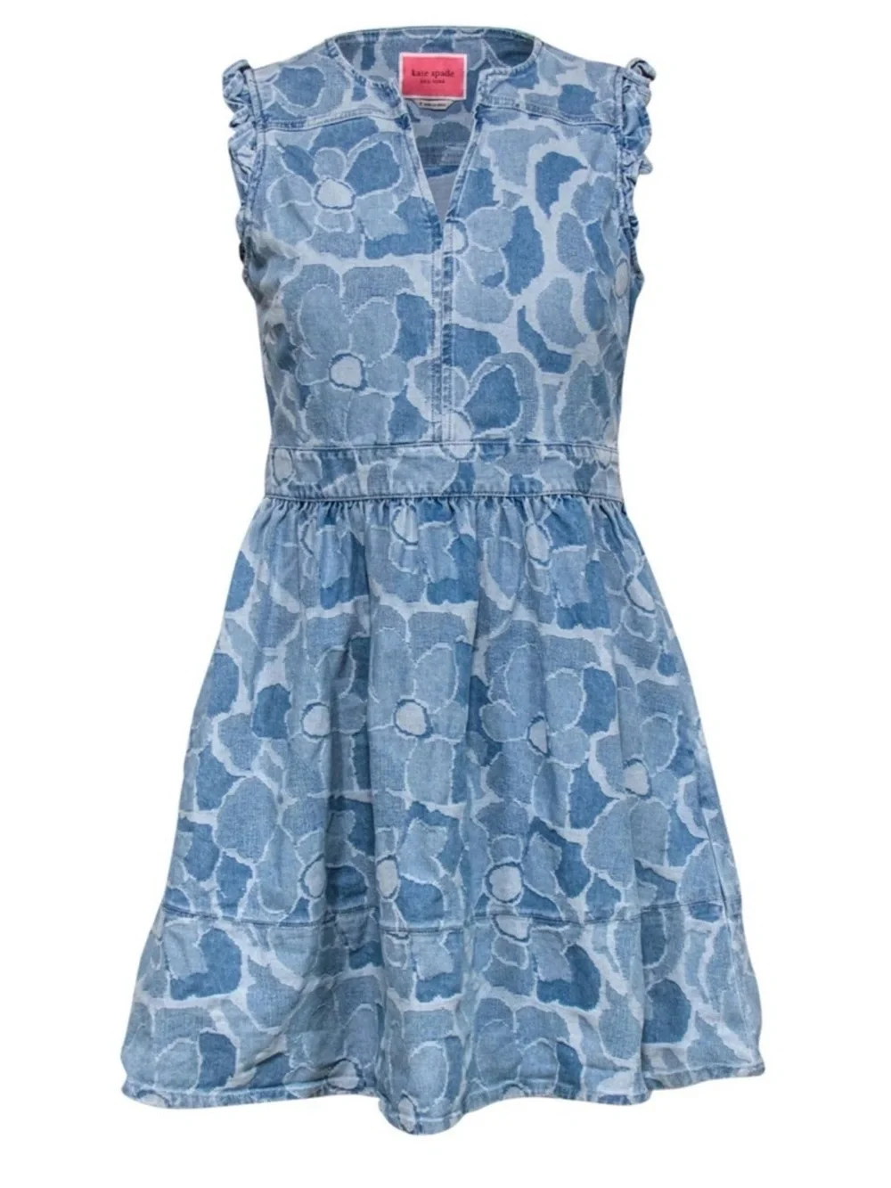 Kate Spade Abstract Peony Denim Floral Fit and Flare Dress